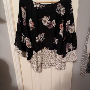 Loralette Asymmetrical Floral Skirt in Black and White